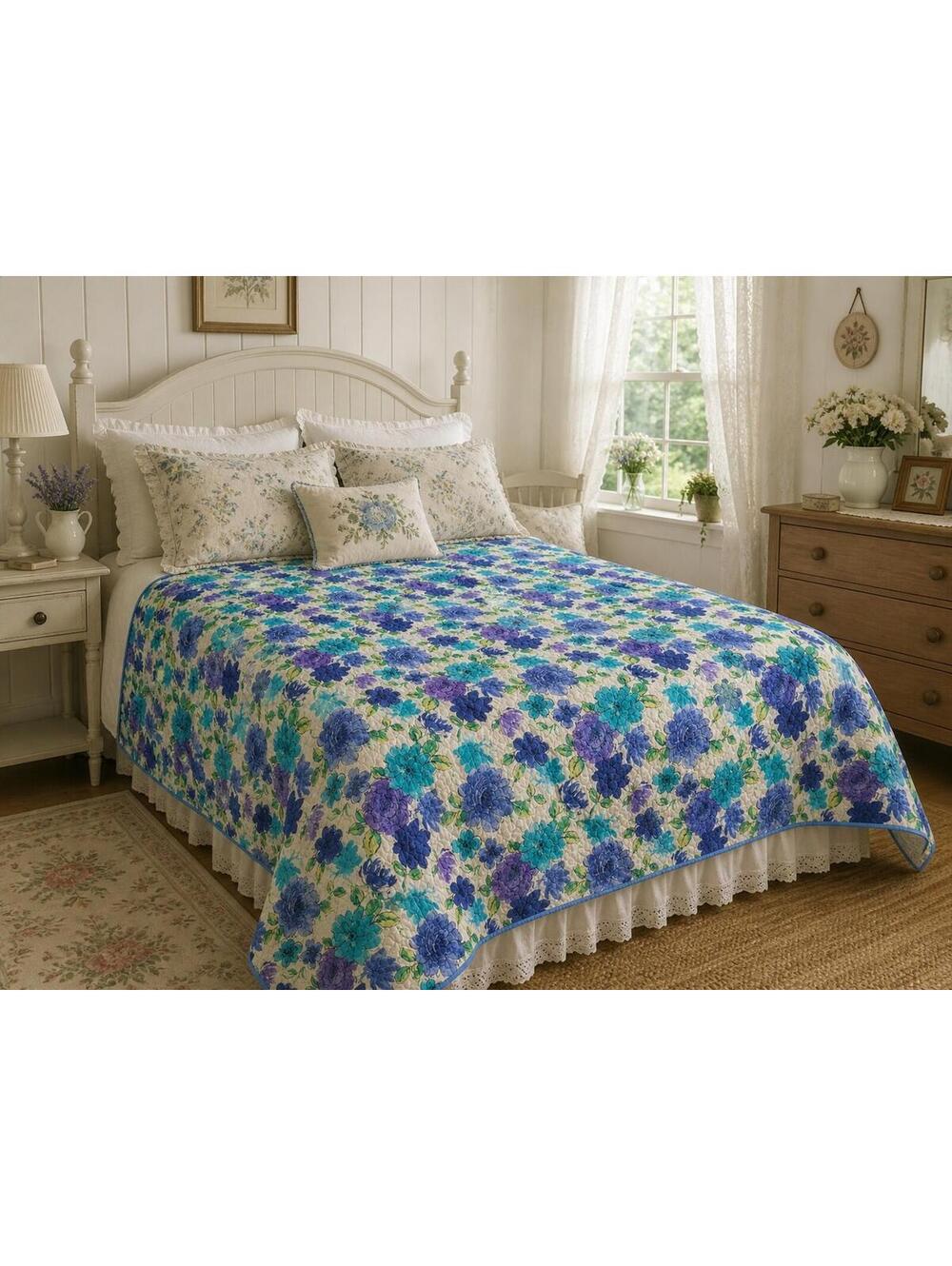 Better Homes & Gardens Floral Quilt Blue Purple Teal Reversible Bedding Decor